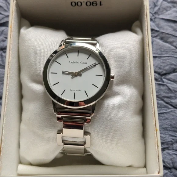 Calvin Klein Watch Women 31mm Silver Tone Swiss  Leather BOX K2G 231 New Battery Calvin Klein | Accessories | Calvin Klein Silver Square Face  main image 4